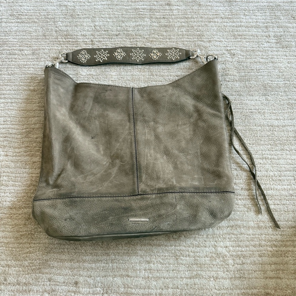 Rebecca Minkoff Bucket Studded Suede Silver Leather Shoulder Bag - Picture 13 of 14